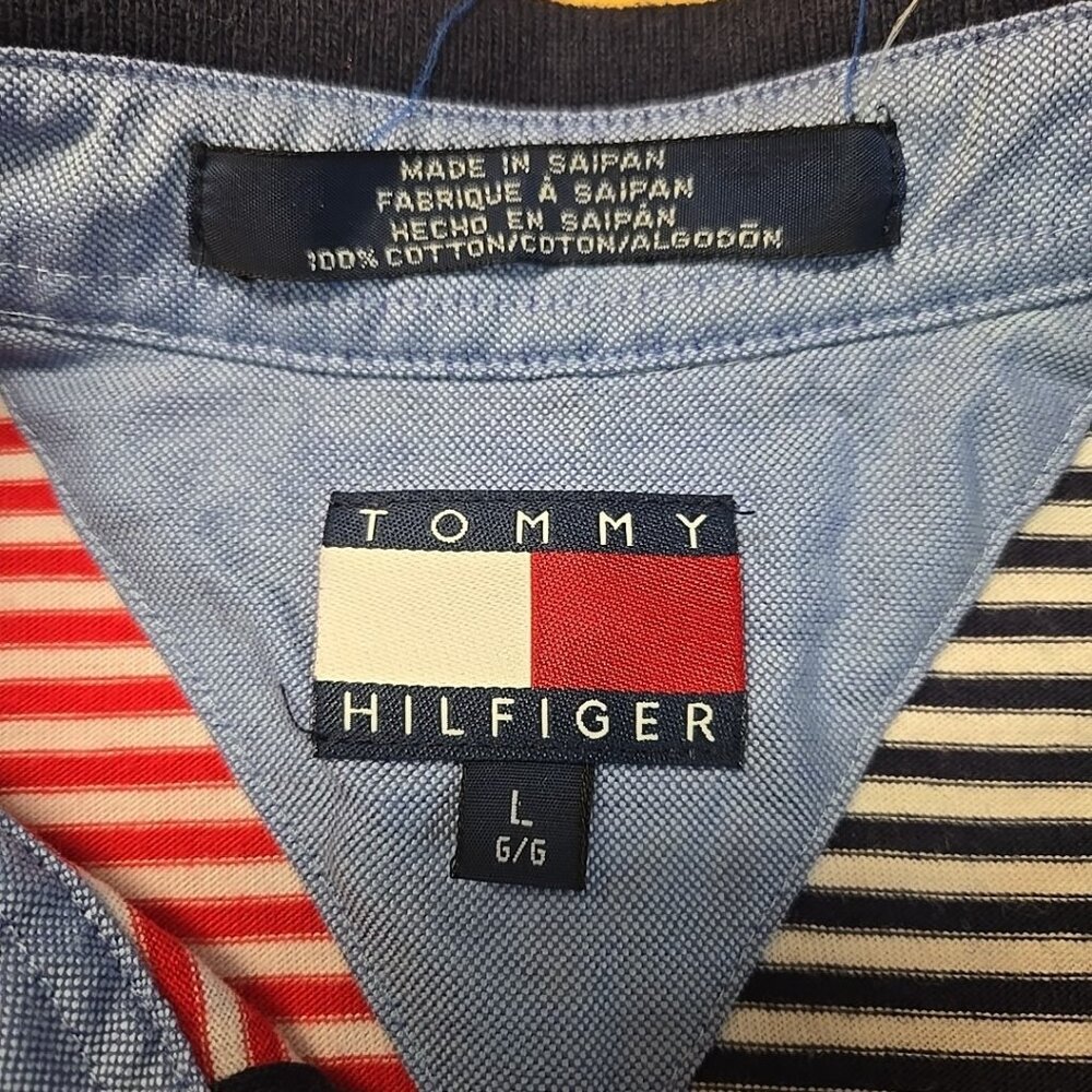 Vintage Tommy Hilfiger Polo Shirt Mens Size Large Multicolour Patchwork Striped - Picture 6 of 8